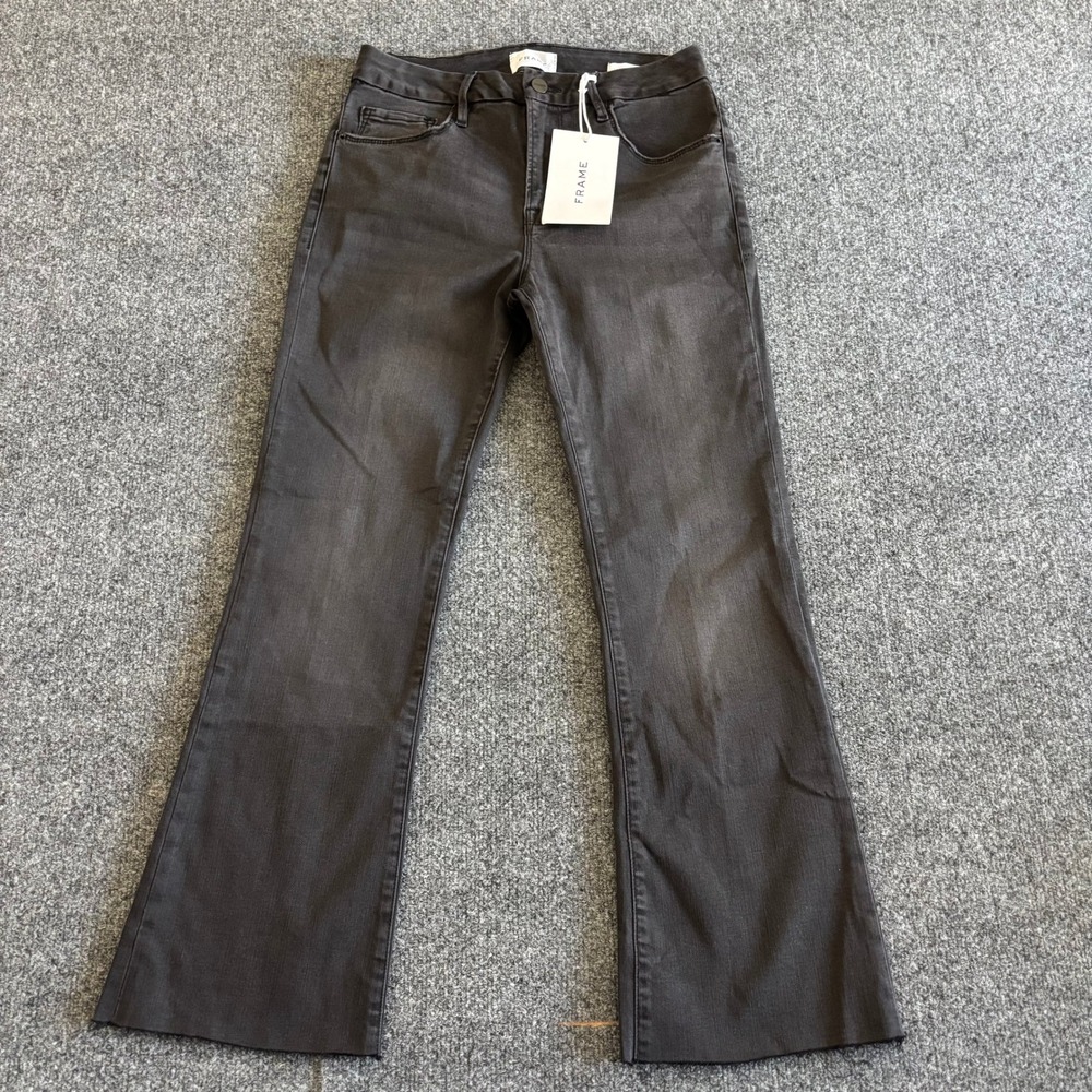 FRAME Le Crop Mini Boot Jeans Kerry Dark Grey Black Raw Hem Size 28 LCMBRE208
